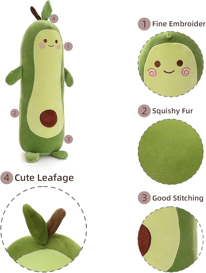 Niuniu Daddy 25.6 inch Stuffed Animal Avocado Pillow Plush Toys Soft Kawaii Food Shaped Fruit Series Hugging/Body Pillow for Kids