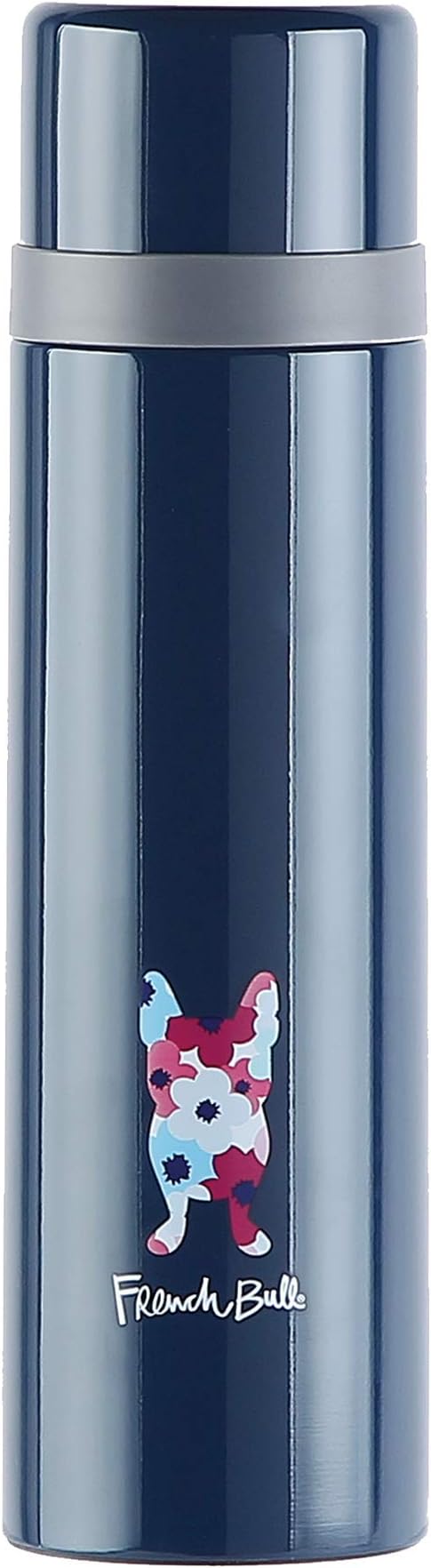 French Bull Double Wall Stainless Steel Vacuum Insulated Bottle, Travel Mug, Tumbler, Thermos, Flask with Easy Open Spill-proof Lid, Navy, Cylinder Flask