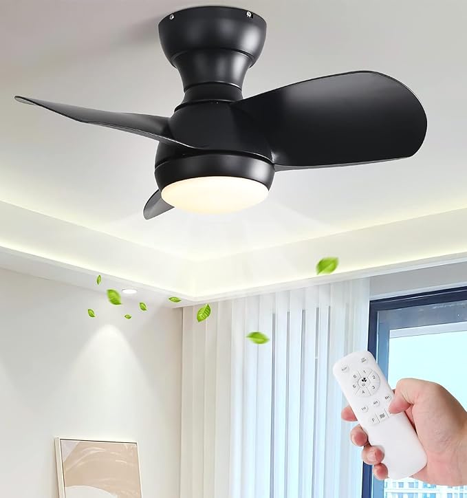 NicBex Ceiling Fan 23 Inch Ceiling Fan with Lights Ceiling Fans with 3 ABS Blades and Remote Control DC Motor Ceiling Fan with 3 Color Dimmable for Bedroom, Living Room, Black