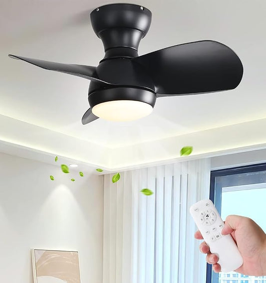 NicBex Ceiling Fan 23 Inch Ceiling Fan with Lights Ceiling Fans with 3 ABS Blades and Remote Control DC Motor Ceiling Fan with 3 Color Dimmable for Bedroom, Living Room, Black