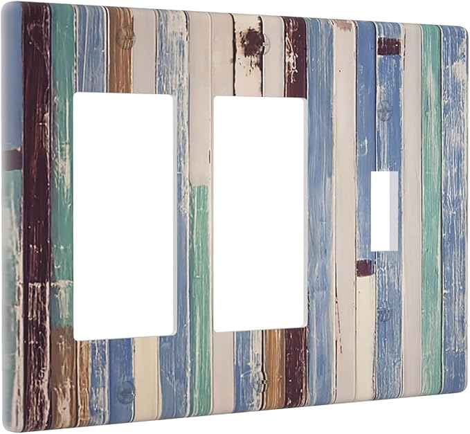 Vintage Wood Texture Farmhouse Decorative Combo 2 Rocker 1 Toggle Light Switch Cover Wall Plate Double Decora 3 Gang for Electrical Outlet Kitchen Living Room Bedroom Bathroom Home Novelty Decorate
