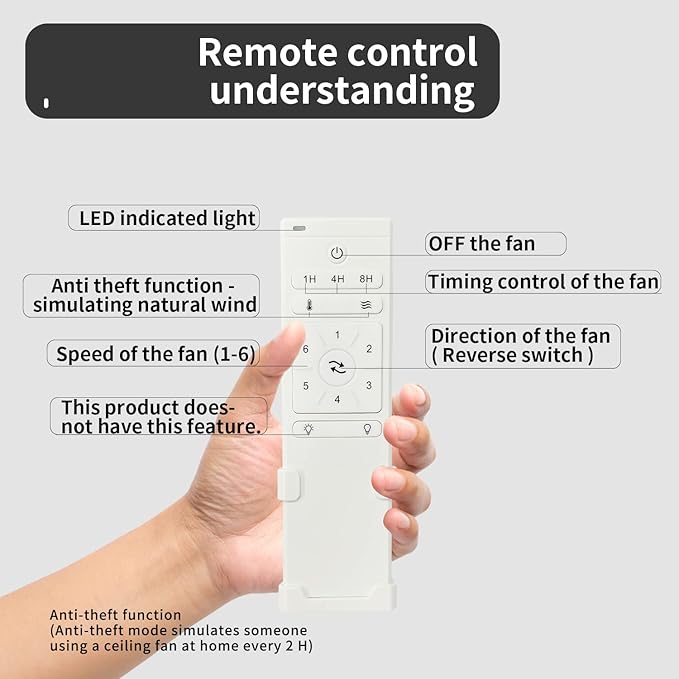 Bigzone 52" Outdoor/Indoor Ceiling Fan With Remote Control, DC Motor Quiet Energy Saving,3 White Balsa Wood Blades,Wood Ceiling Fan With Reversible Blades