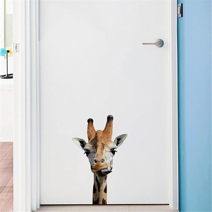 Cute Giraffe Wall Decal Peel and Stick Vinyl Safari Decal Funny Giraffe Sticker Funny Gift for Friends Kids Room Wall Funny Window Decor Fridge Closet Sticker