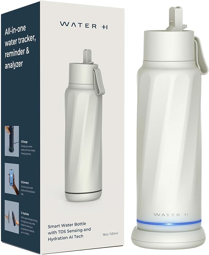 Vita Insulated Smart Water Bottle, Intake Tracker, Water Safety Analyzer, LED Reminder, BPA Free, 18 oz Double Wall Vacuum Stainless Steel Thermos (Flip Lid + Straw), Ideal Gift for Mom
