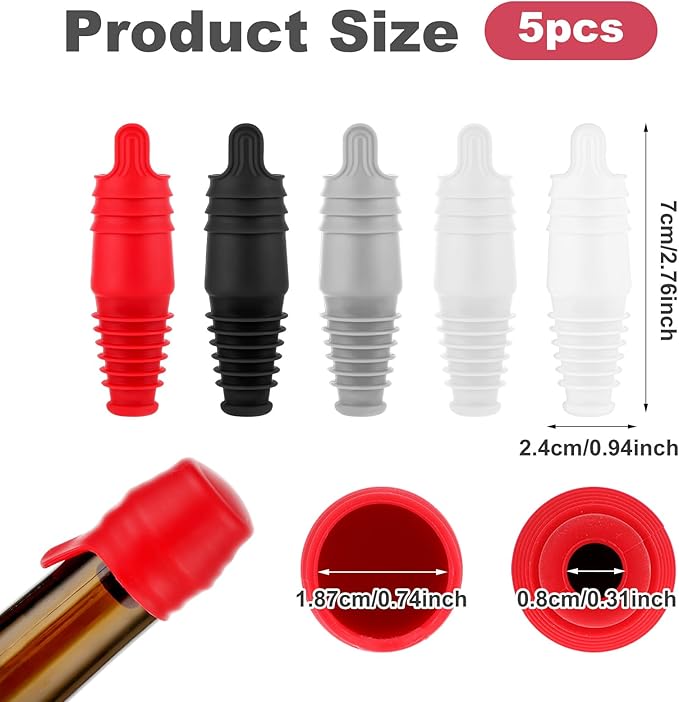 5 Pcs Multi-Layer Wine Bottle Corks, Silicone Wine Stopper Sealer Stopper for Keeping Wine Fresh, Reusable Sealing Bottle Stoppers for Glass Bottles Beer Champagne Wine Saver