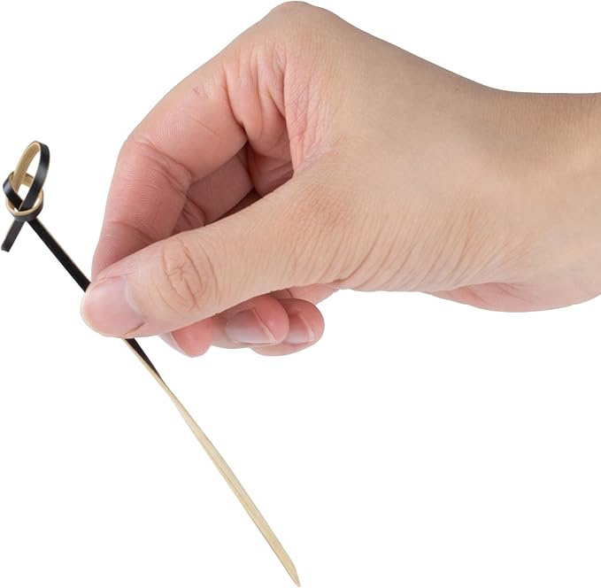 Restaurantware 6 Inch Twisted Bamboo Skewers 1000 Sturdy Disposable Bamboo Food Picks - Sturdy Looped Knot Black Bamboo Appetizer Picks Sustainable For Serving Appetizers and Cocktail Garnishes