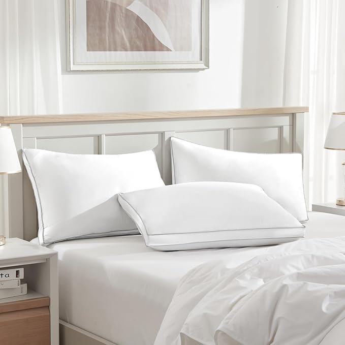 Globon Luxury Feather Down Pillow King Size,Firm Gusseted Bed Pillows for Sleeping, Hotel Collection Fluffy Pillow, 18"X34", Set of 2