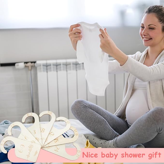 CRASPIRE 8Pcs Wooden Newborn Baby Wardrobe Dividers Nursery Closet Organizers from 1 to 24 Month Baby Hanger Seperaters Nursery Infant Wardrobe Hangers Divider for Newborn Shower Decor