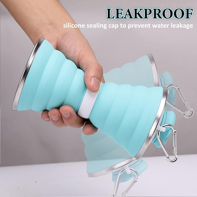 jessie Collapsible Water Bottles 17 oz Silicone Foldable Water Bottles Portable Travel Water Bottle with Buckle for Camping Hiking Sports Outdoor Gym Summer (Light green)