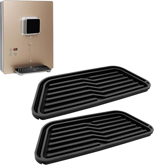 Waziaqoc 2 Pcs Refrigerator Drip Tray, Drip Catcher for Water Tray, Non-slip Silicone Dispenser Drip Collector for Drainage(Black)
