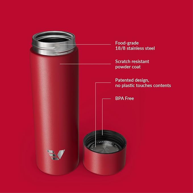 Mini Stainless Steel Water Bottle 14oz - Non-insulated | Designed for Bags | Slim, Lightweight & Stylish – Red