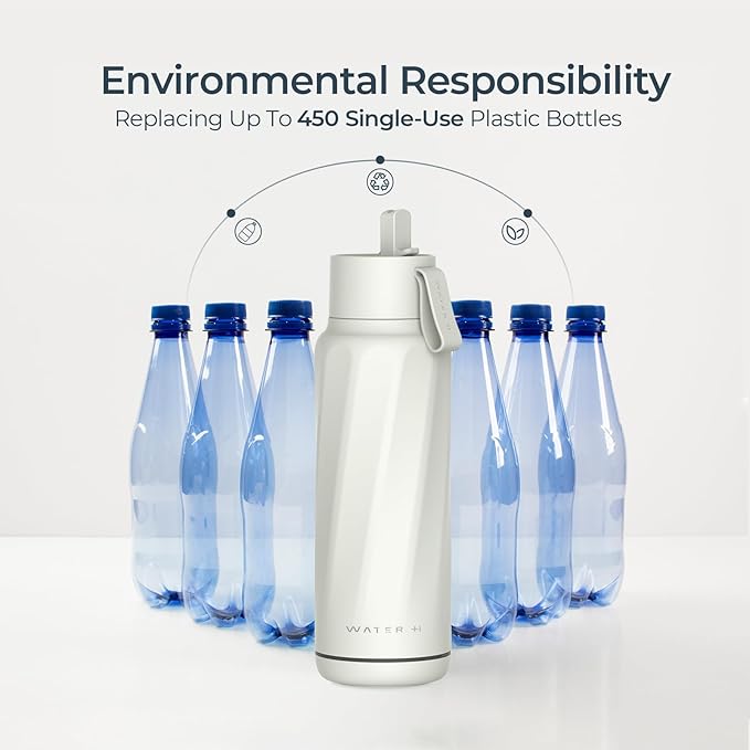 PureSip Vita Smart Water Bottle: BPA-Free Insulated Stainless Steel Bottle, Bluetooth Intake Smart Tracker & Reminder to Drink with Filter & Straw, Ideal Gift for Dad(18 oz)