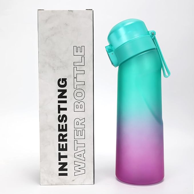 Water Bottle with Flavor Pods 21.9 Oz/650ml Fruit Fragrance Water Bottle Recyclable Sports Air Water Cup Scented Pods for Outdoor (Green Purple)