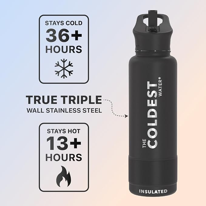 Coldest Sports Water Bottle with Straw Lid Vacuum Insulated Stainless Steel Metal Thermos Bottles Reusable Leak Proof Flask for Sports Gym (40 oz, Interstellar Glitter)