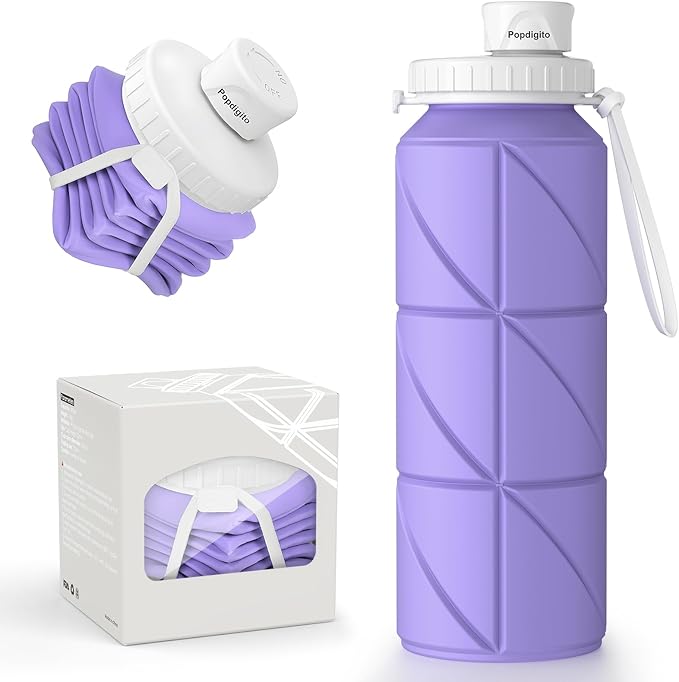 Collapsible Water Bottle Foldable Silicone Travel Water Bottle Leakproof Flexible BPA Free Portable,Folding Water Bottle Lightweight for Camping, Hiking,Sports Water Bottles Travel 23oz