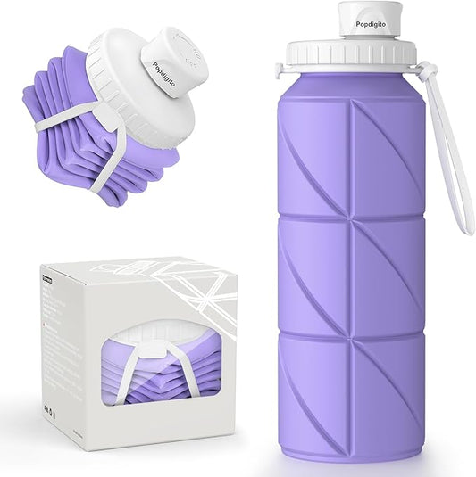 Collapsible Water Bottle Foldable Silicone Travel Water Bottle Leakproof Flexible BPA Free Portable,Folding Water Bottle Lightweight for Camping, Hiking,Sports Water Bottles Travel 23oz