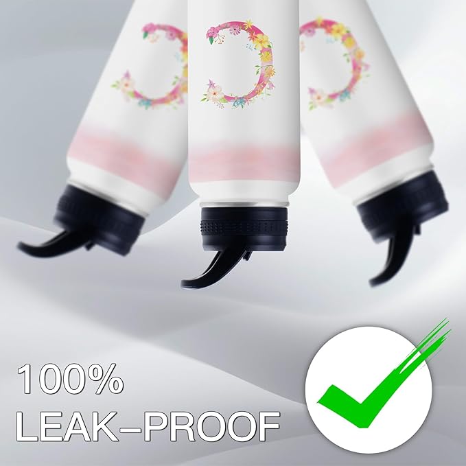 Personalized 32oz Water Bottle with Straw Customized Initial Letter Sport Bottles Monogrammed Initial Insulated Bottle Coffee Mug for Travel (C)