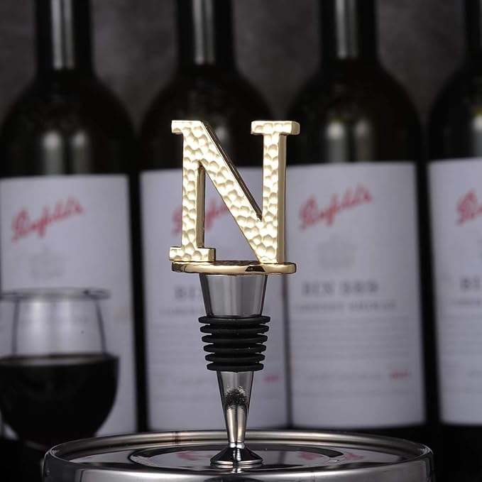 Miicol Wine Bottle Stopper, Prosecco Stopper, Gold Wine Stopper, Personalised Champagne Stopper, Initial Wine Stopper, Funny Prosecco Gift, Wine Lovers Gift, Kitchen Decor, Letter N