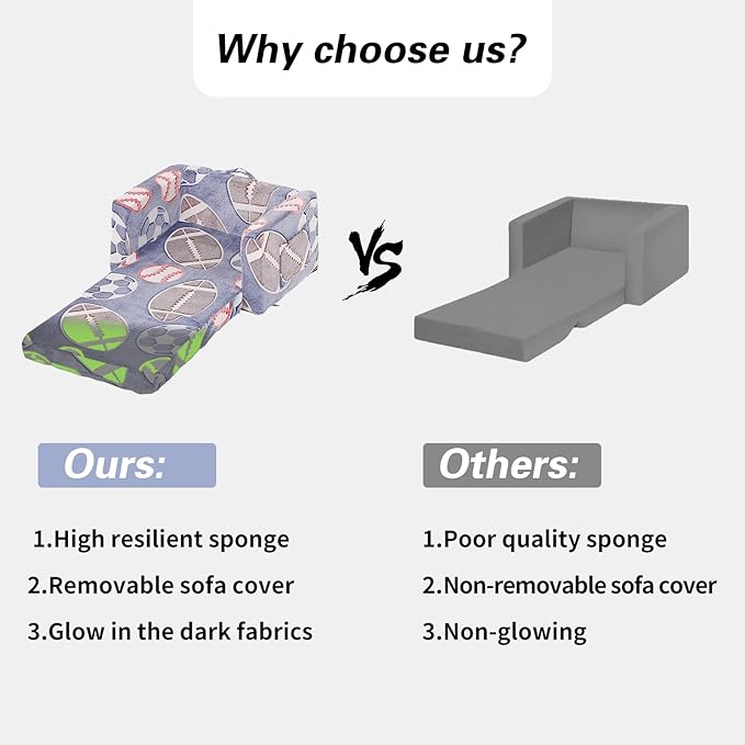 Tiita Kids Sofa, 2-in-1 Kids Sofa Chair, Convertible Children Couch to Lounger, Flip Out Kids Sofa Chair, Toddler Armrest Chair Bed, Folding Kids Play Sofa for Girl or Boy(Ball)