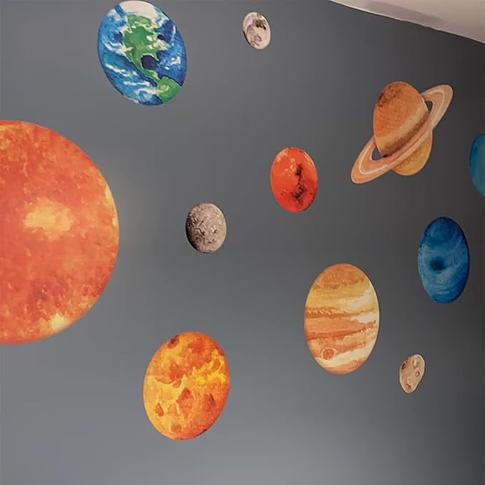 Solar System Wall Stickers for Kids, Universe Space Wall Sticker, Large Size Planet Wall Decal, Space Wall Decor for Bedroom Classroom Playroom Nursery Birthday Gift Idea(L)