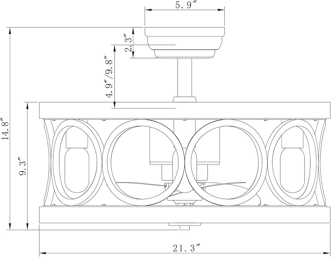 Catrin Wood Grain Ceiling Fan 21-Inch 4-Light Open Metal Drum Shade (Includes Remote)