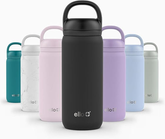 Ello Cooper Twist 18oz Kids Stainless Steel Water Bottle with Chug Lid | Leak Proof Double Walled and Vacuum Insulated | Fits Car Cupholder | Built in Carry Loop | Dishwasher Safe | Black