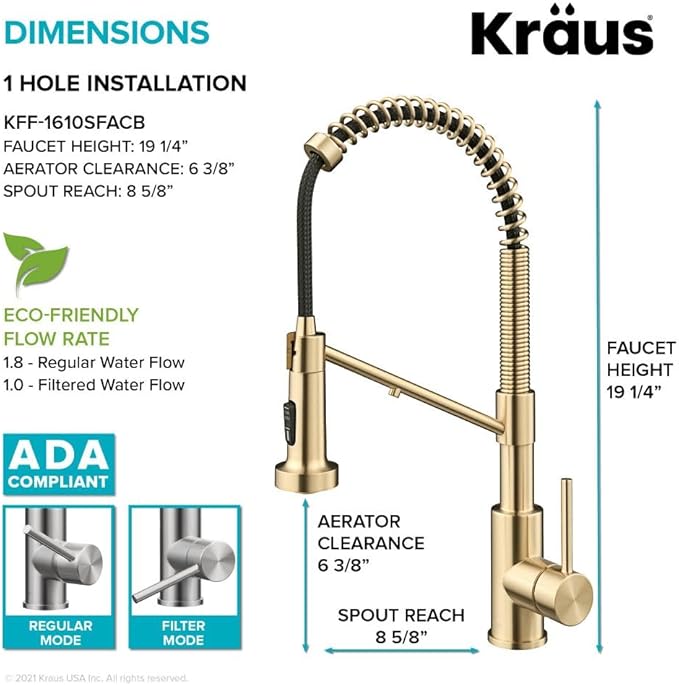 Kraus KFF-1610SFACB Bolden 2-in-1 Commercial Style Pull-Down Single Handle Filter Kitchen Faucet for Reverse Osmosis or Water Filtration System, Spot Free Antique Champagne Bronze
