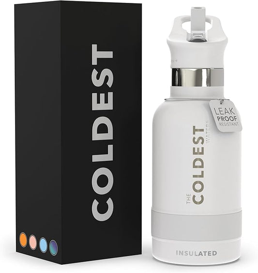 Coldest Water Bottle with Standard Mouth Straw Lid Metal Thermos Vacuum Insulated Stainless Steel l Reusable Leak Proof Cupholder Flask (12 oz, Epic White)