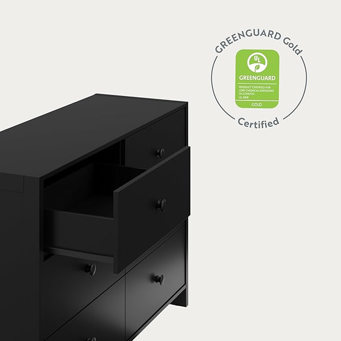 Storkcraft Calabasas 6 Drawer Dresser (Black) - GREENGUARD Gold Certified, 6 Drawer Dresser with Interlocking Drawer System, Dresser Drawer Organizer for Kids' Bedroom