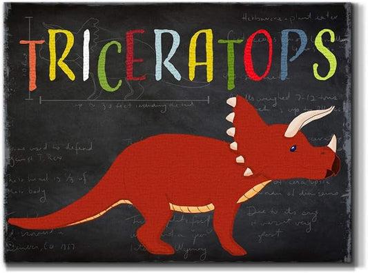 Renditions Gallery Canvas Animal Wall Art Modern Decorations Paintings Colorful Playful Triceratops Vibrant Dinosaur Canvas Wall Hanging Artwork for Kids Bedroom Nursery - 12"x18" LT33
