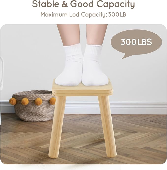 Beright Wooden Step Stools for Kids, Children's Stool fit with Sensory Table, Sturdy Sitting Stool with Assembled Four-Legged, for Children, Toddler, Square, 2 Pack