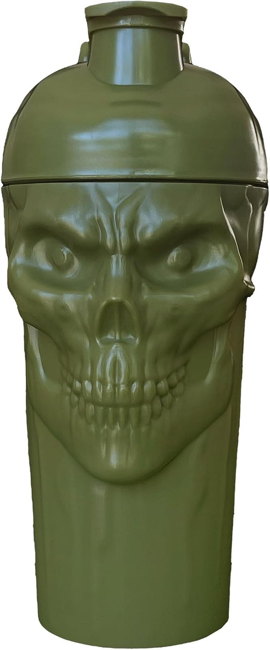 JNX SPORTS The Curse! Skull Shaker Bottle, 24-Ounce, Military Green Limited Edition, Supplement Mixer with Classic Loop Top …
