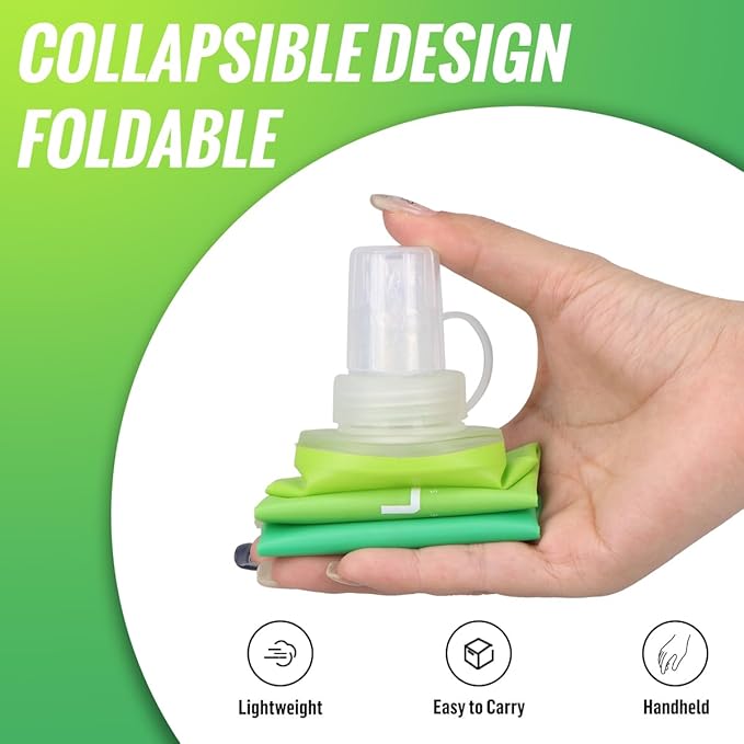 Collapsible TPU Soft Flask,Reusable Handheld Soft Water Bottle for Hydration Pack,BPA Free Gradient Folding Water Flask for Running Cycling Climbing (Mix Green-500ml *2)