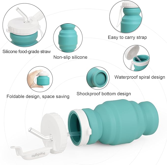 Collapsible Water Bottles,BPA-Free Leak-Proof Silicone Foldable Water Bottle Cup 20.6oz,Durable Lightweight Bottle for Gym Travel Camping Hiking Running (Type2 green little 320ml)