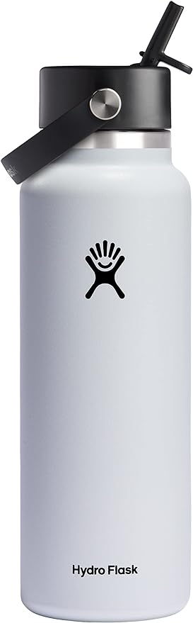 HYDRO FLASK Wide Mouth vacuum insulated stainless steel water bottle with leakproof closeable straw lid for cold water drinks, sports, travel, car and school