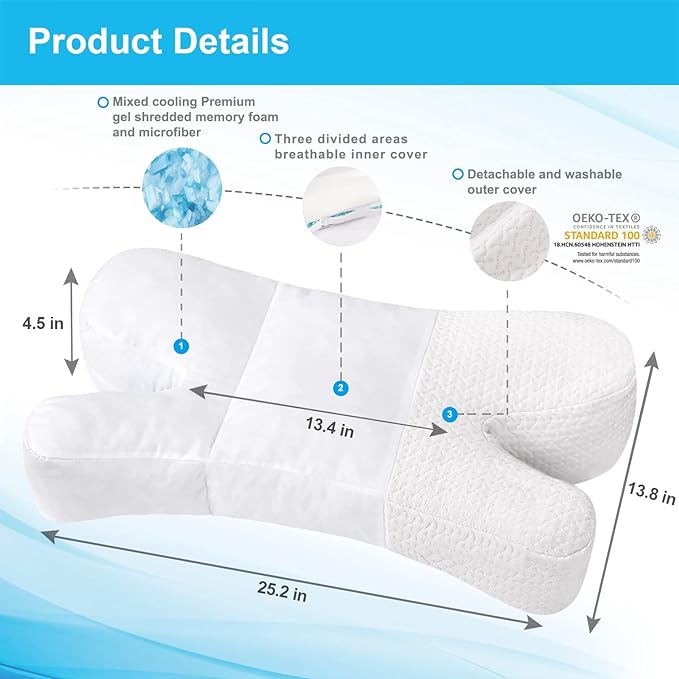 Side Sleeper Pillow Anti Wrinkle Aging Pillow Gel Shredded Memory Foam for Neck Pain Relief Pillow for Sleeping Side Back Stomach Sleeper Pillows (Regular White Style+Beige Nude Silk Pillowcase)