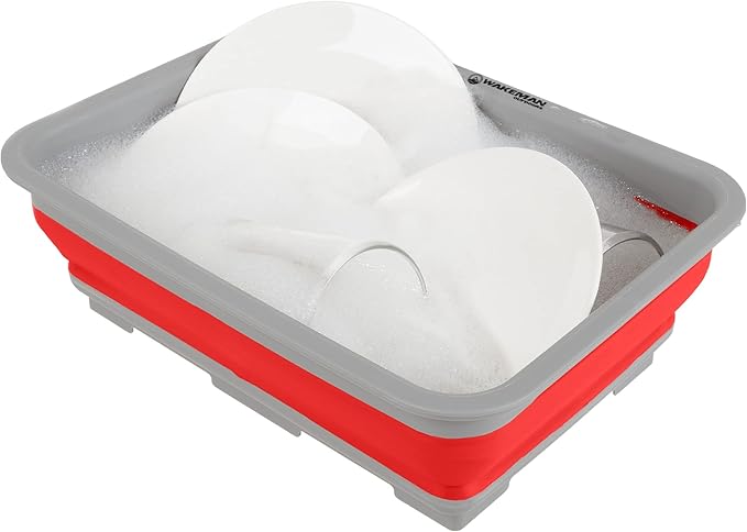 Collapsible Cleaning Caddy - Portable Multi-use Wash Basin, Dish Tub, or Ice Bucket with 7.27L Capacity for Camping and Tailgating by Wakeman (Red)