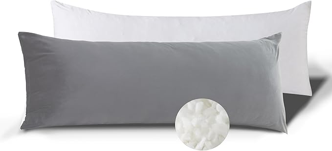 Grey Body Pillow for Adults Shredded Memory Foam Long Pillow for Sleeping Firm Hug Pillows Removable Cover for Side and Back Sleepers Full Pillow with Gray Pillowcase