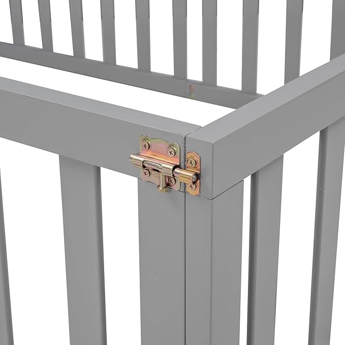 Full Size Floor Bed with Fence, Solid Wood Floor BedFrame for Kids with Door, Twin Platform Bed for Boys and Girls Kids Teens, Fun Design, for Children Bedroom