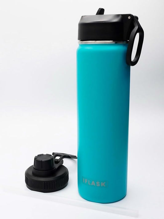 Sport Travel Outdoor Water Bottle with Spout and Straw Lids | Leak Proof | Insulated Stainless Steel Double Walled | BPA and Sweat free | Hot & Cold | For Kids Men & Women (Blue, 22 oz)