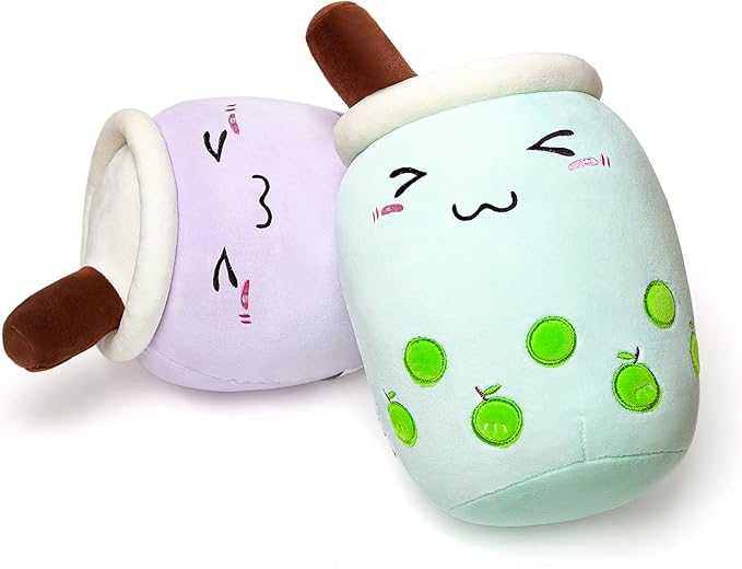 Niuniu Daddy 13in Green Boba Plushie - Cute Bubble Tea Stuffed Toy Pillow for Kids and Toddlers - Great Birthday/Christmas Gift