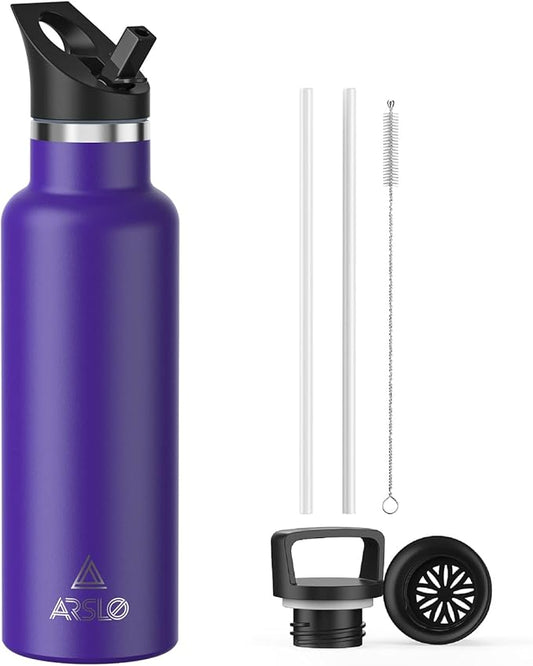 Stainless Steel Double Wall Water Bottles 20oz, Vacuum Insulated Bottle With Straw Lid, Insulated Water Bottle Keeps Water Cold for 24 Hours, Hot for 12 Hours, Hiking, Sports