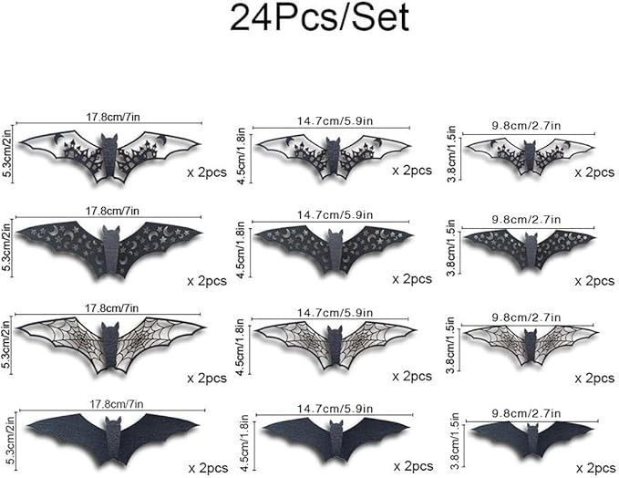 Halloween Wall Decor Bat Wall Stickers 24Pcs Halloween Bats Wall Decals Reusable Cute Bat Halloween Party Decoration Supplies Wall Sticker for Window Home Room Wall DIY Decor Charms