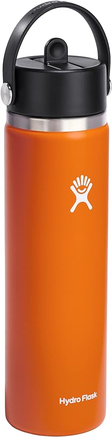 HYDRO FLASK Wide Mouth vacuum insulated stainless steel water bottle with leakproof closeable straw lid for cold water drinks, sports, travel, car and school