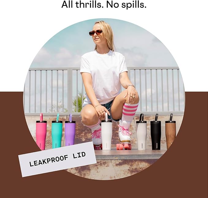 Corkcicle Go Cup XL Insulated Tumbler with Lid and Straw, Walnut Wood, 30 oz – Reusable Water Bottle Keeps Beverages Cold for 12hrs – Cupholder Friendly Tumbler, Leak-Proof Design