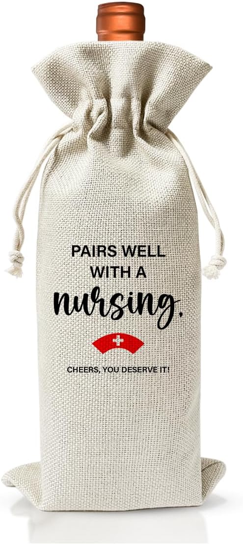 Nursing School Graduation Gift Wine Bag, Med School Graduation Gift For Women, Graduation Party Decor, Nurse Day Nurse Week Gift, Nurse Appreciation Gift, Cotton Linen Wine Gift Bag With Drawstring