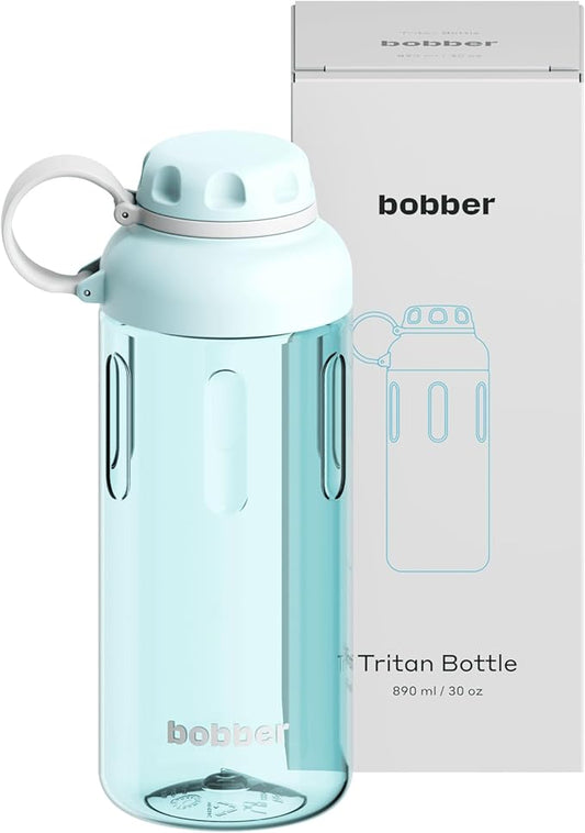 BOBBER 30 oz Tritan Water Bottle with Strainer for Fruit & Ice — Dishwasher Safe, Leak Proof, BPA & BPS-Free Water Bottle — Large Fitness Bottle for Women & for Men, Sturdy Tritan Plastic (Light Blue)