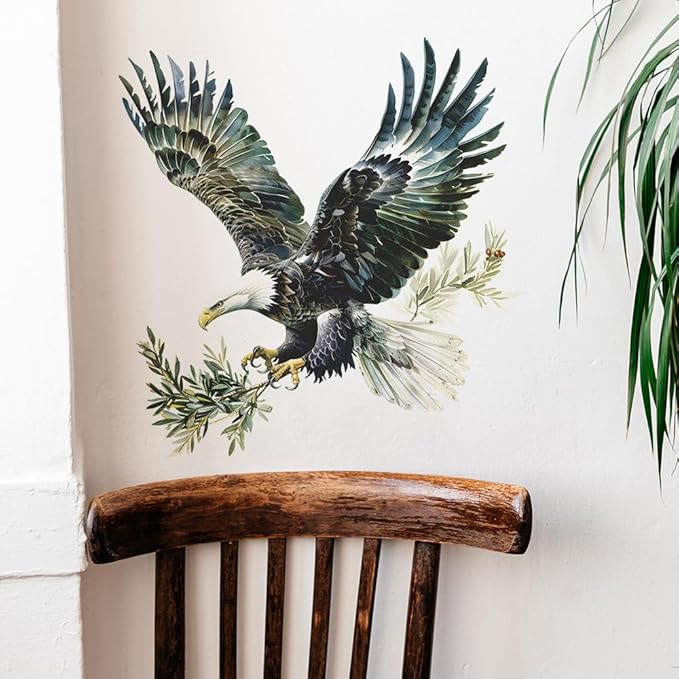 2 PCS Large Eagle Wall Decal Watercolor Flying Bald Eagle Wall Stickers Peel and Stick Removable Animal Wall Art Sticker for Living Room Kids Bedroom Classroom Office Decor