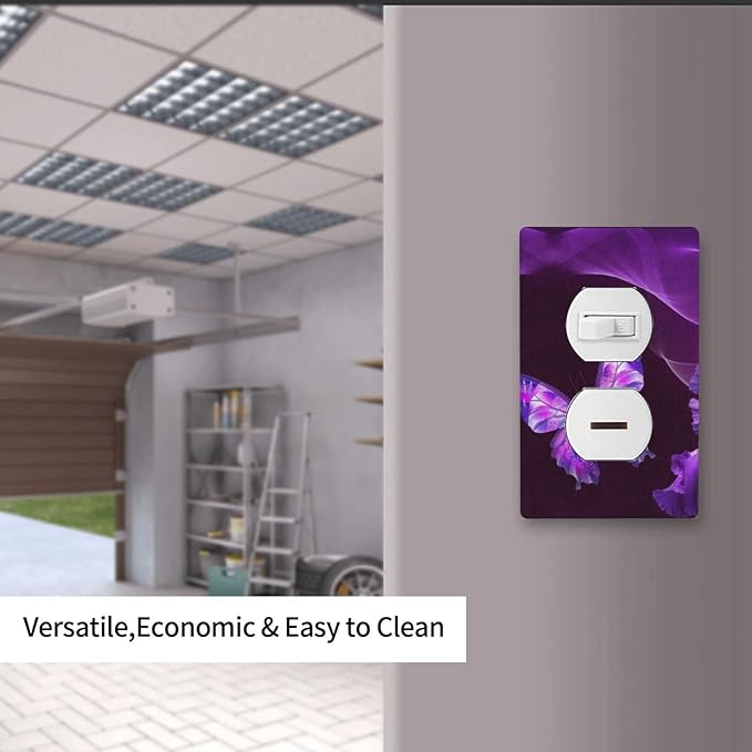 Purple Butterfly Flower Duplex Outlet Switch Wall Plate Cover Decorative 1-Gang for Electrical Girls Room Bathroom Bedroom Home Kitchen One Receptacle Polycarbonate Power Gear 4.5" x 2.76"