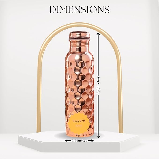 Pure Copper Metal Water Bottle - 32 oz - Indian Handmade Ayurveda Healing Drinking Water Bottle for Travel, Hiking, Gym, Office, Outdoor - Glossy Honeycomb